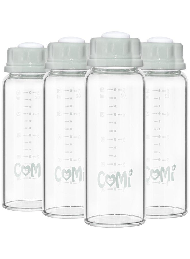 COMI Natural Glass Baby Bottle,Standard Neck Breastmilk Storage Bottle for Fridge,Breast Milk Container,Breast Pump Bottle Compatible with Medela Breast Pump,BPA Free,4PCS (5oz,4 Gray Lids) - Image 1